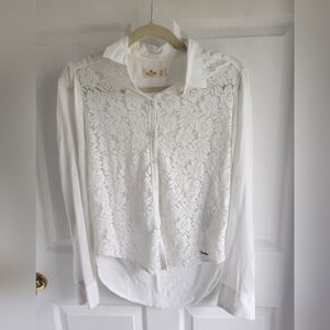 Hollister Floral lace button up shirt. Size Xs